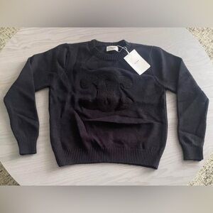 Celine Paris Crew Neck Sweater In Heritage Cashmere Embroidered Black (H57)